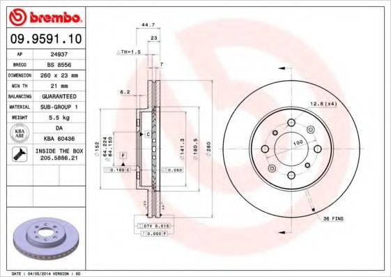 гальмівний диск BREMBO 09.9591.10