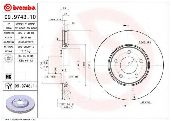 гальмівний диск BREMBO 09.9743.11