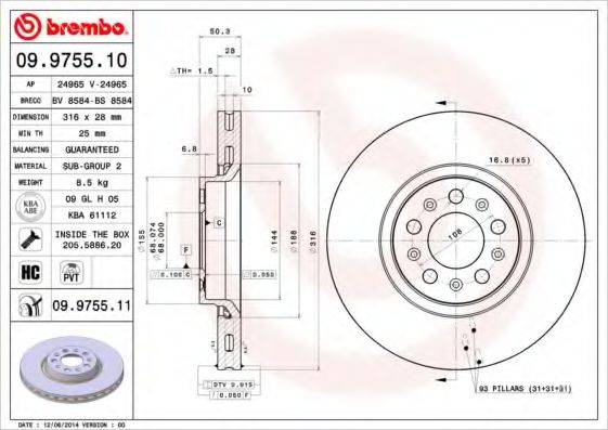 гальмівний диск BREMBO 09.9755.11