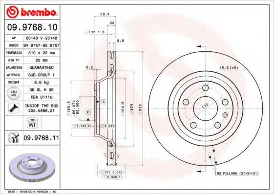 гальмівний диск BREMBO 09.9768.11