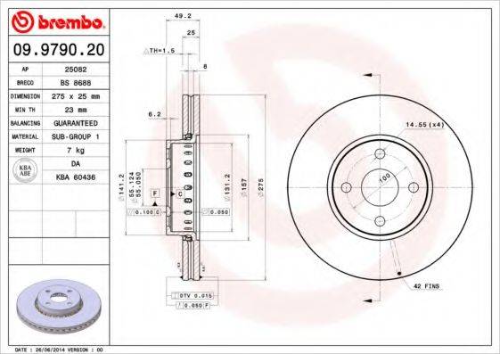 гальмівний диск BREMBO 09.9790.20