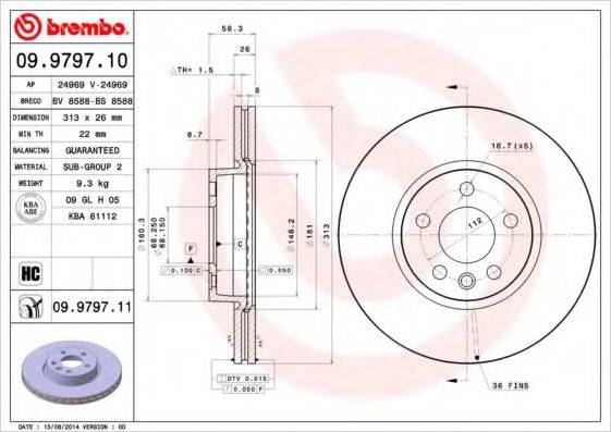 гальмівний диск BREMBO 09.9797.11