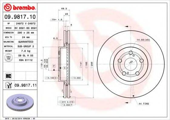 гальмівний диск BREMBO 09.9817.11