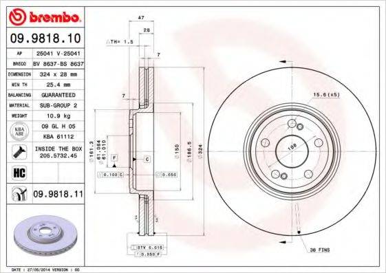 гальмівний диск BREMBO 09.9818.10