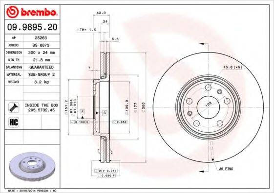 гальмівний диск BREMBO 09.9895.20