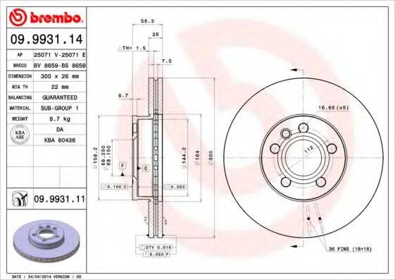 гальмівний диск BREMBO 09.9931.11