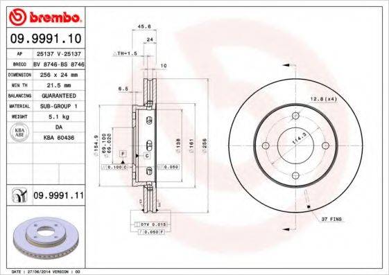 гальмівний диск BREMBO 09.9991.11