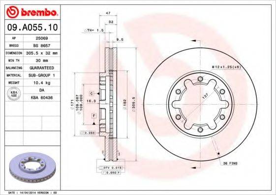 гальмівний диск BREMBO 09.A055.10