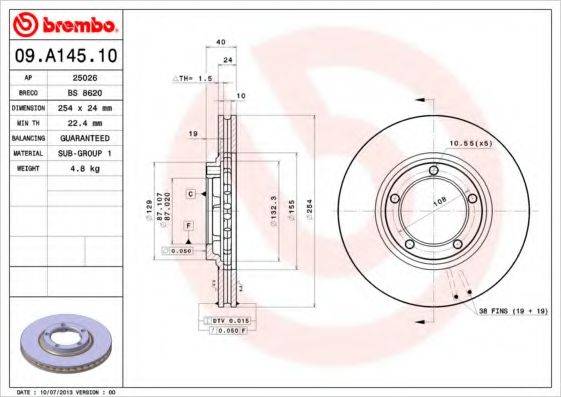 гальмівний диск BREMBO 09.A145.10