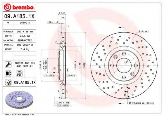 гальмівний диск BREMBO 09.A185.1X