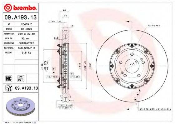 гальмівний диск BREMBO 09.A193.13