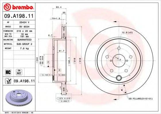 гальмівний диск BREMBO 09.A198.11