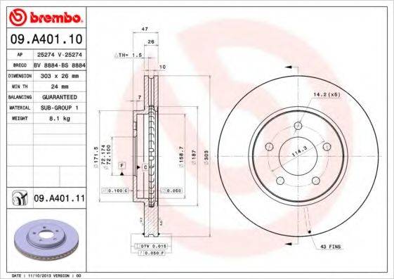 гальмівний диск BREMBO 09.A401.11