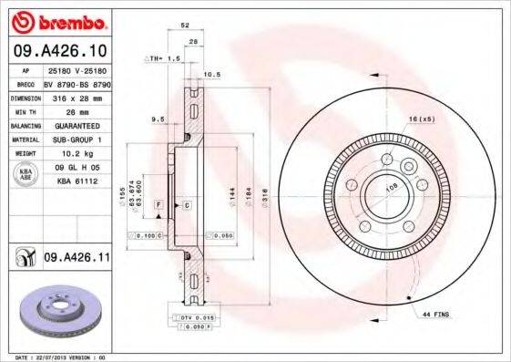 гальмівний диск BREMBO 09.A426.11