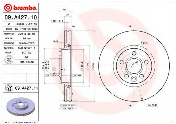 гальмівний диск BREMBO 09.A427.11