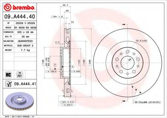 гальмівний диск BREMBO 09.A444.40