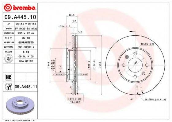 гальмівний диск BREMBO 09.A445.11