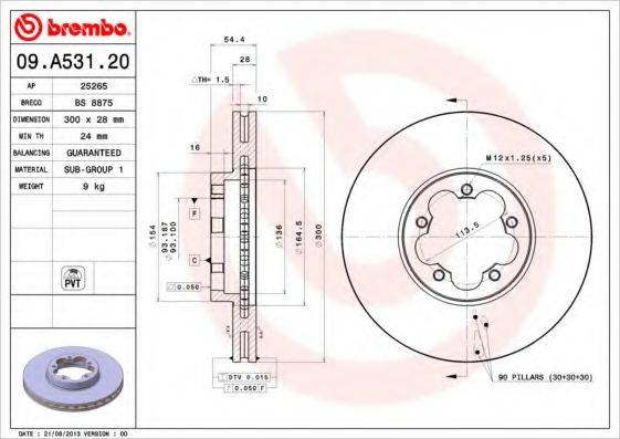 гальмівний диск BREMBO 09.A531.20