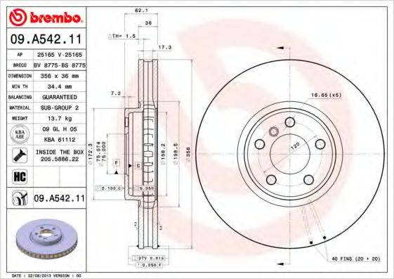 гальмівний диск BREMBO 09.A542.11