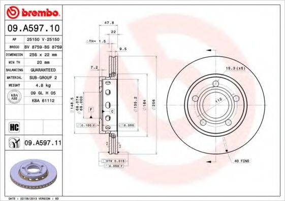 гальмівний диск BREMBO 09.A597.11