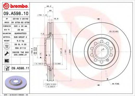 гальмівний диск BREMBO 09.A598.11