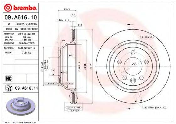 гальмівний диск BREMBO 09.A616.10