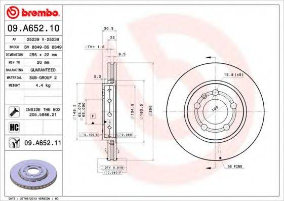 гальмівний диск BREMBO 09.A652.11