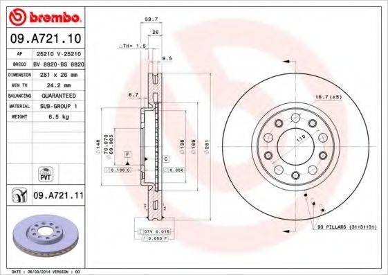 гальмівний диск BREMBO 09.A721.11