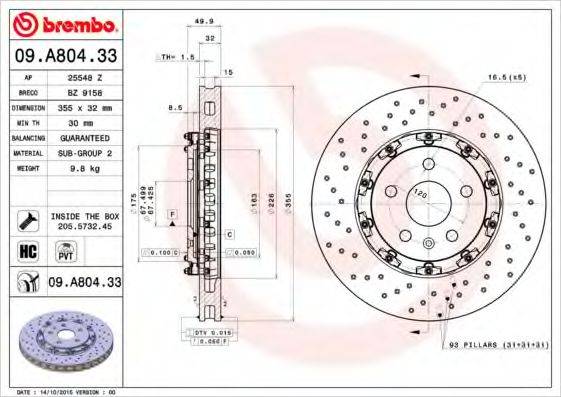 гальмівний диск BREMBO 09.A804.33