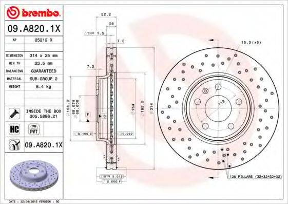 гальмівний диск BREMBO 09.A820.1X