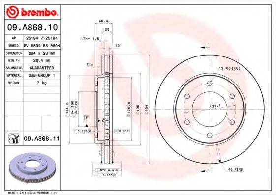 гальмівний диск BREMBO 09.A868.10