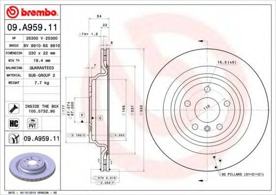 гальмівний диск BREMBO 09.A959.11