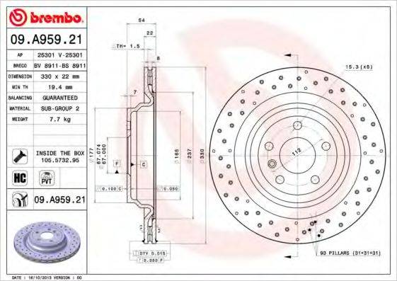 гальмівний диск BREMBO 09.A959.21