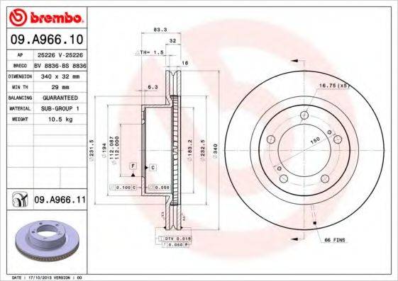 гальмівний диск BREMBO 09.A966.11