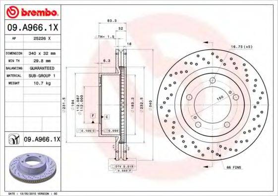 гальмівний диск BREMBO 09.A966.1X