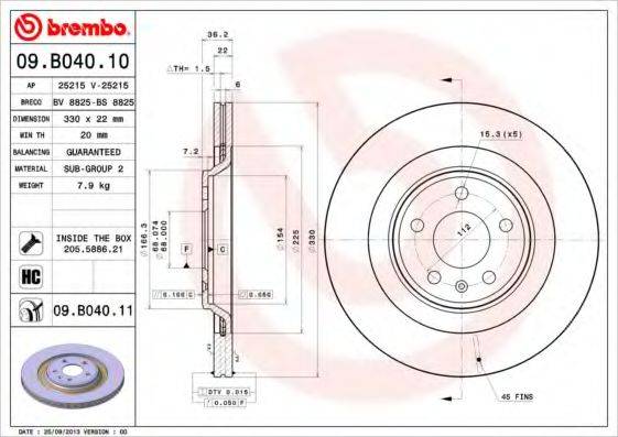 гальмівний диск BREMBO 09.B040.11