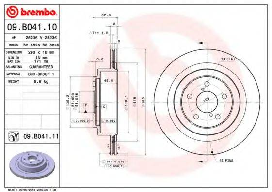 гальмівний диск BREMBO 09.B041.10