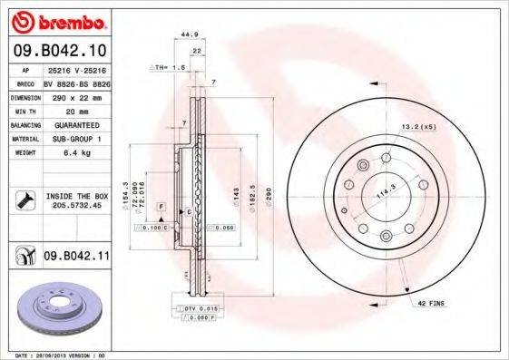 гальмівний диск BREMBO 09.B042.11