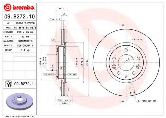 гальмівний диск BREMBO 09.B272.10