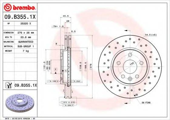 гальмівний диск BREMBO 09.B355.1X