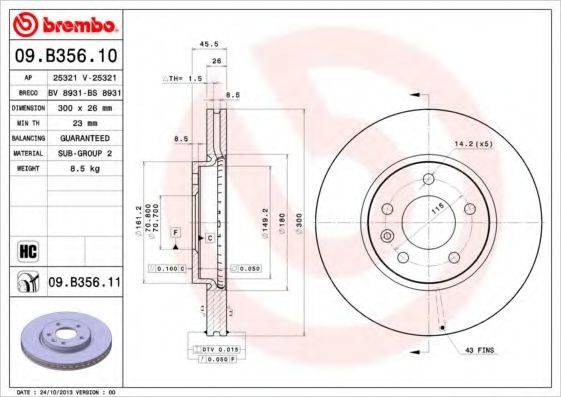 гальмівний диск BREMBO 09.B356.11