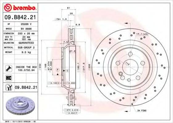 гальмівний диск BREMBO 09.B842.21