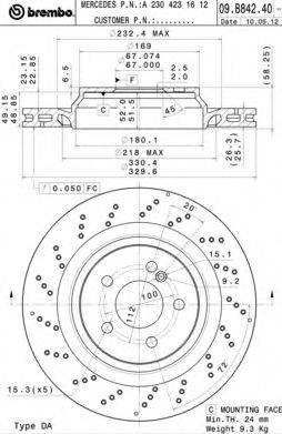 гальмівний диск BREMBO 09.B842.41