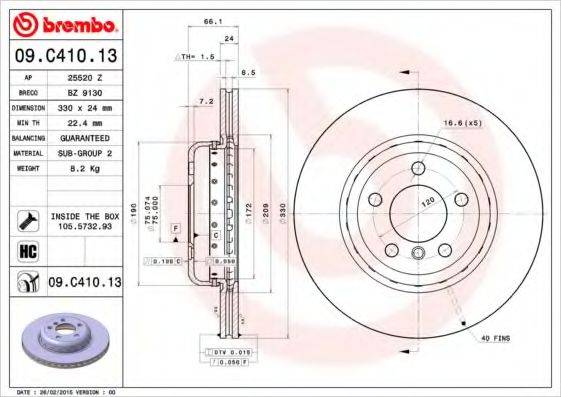 гальмівний диск BREMBO 09.C410.13