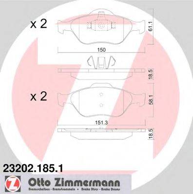 Комплект гальмівних колодок, дискове гальмо ZIMMERMANN 23202.185.1