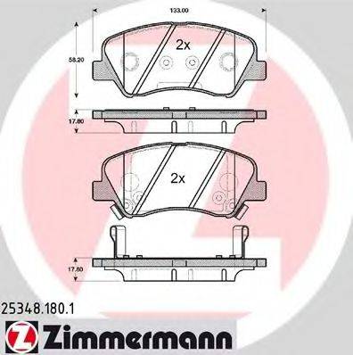 Комплект гальмівних колодок, дискове гальмо ZIMMERMANN 25348.180.1