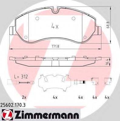 Комплект гальмівних колодок, дискове гальмо ZIMMERMANN 25602.170.3