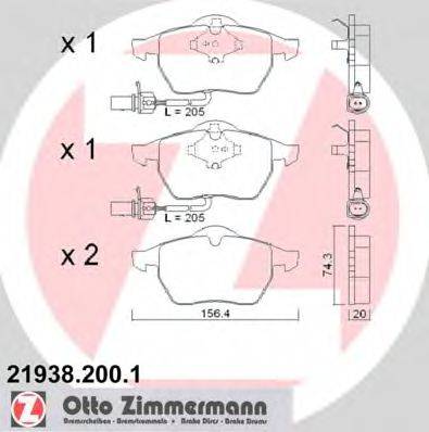 Комплект гальмівних колодок, дискове гальмо ZIMMERMANN 21938.200.1