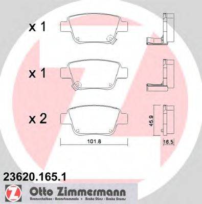 Комплект гальмівних колодок, дискове гальмо ZIMMERMANN 23620.165.1