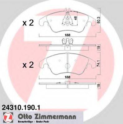 Комплект гальмівних колодок, дискове гальмо ZIMMERMANN 24310.190.1